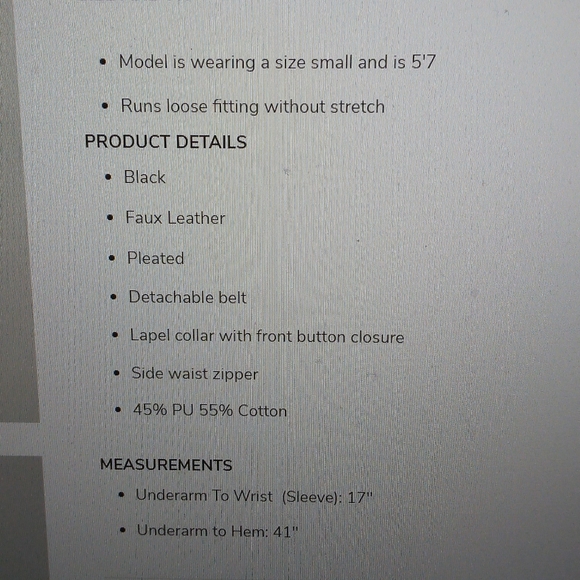 Kosmios black FauxLeather pleated dress size small - Picture 8 of 8